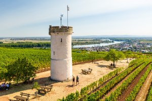 Wandelend paar bij de wachttoren in Nierstein, © Dominik Ketz